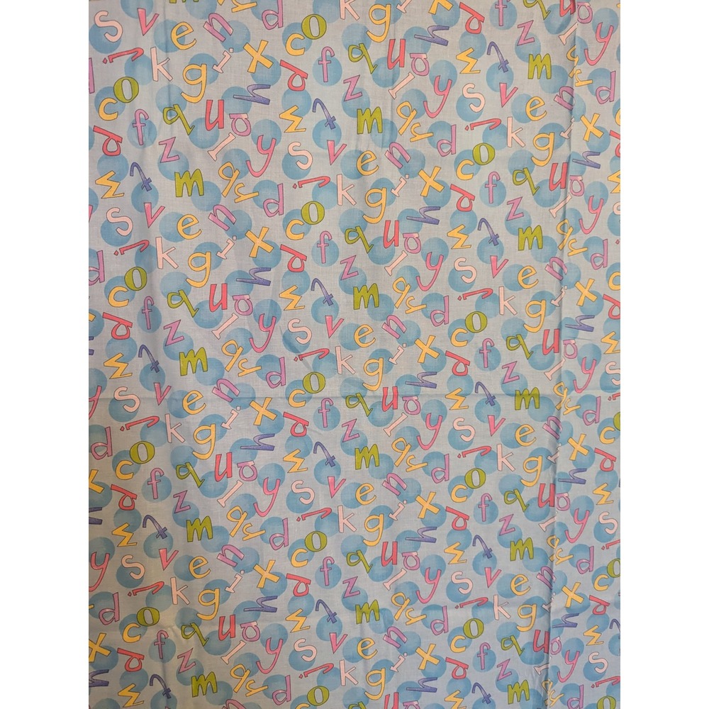 Vintage‎ Blue Cotton Fabric Multicolor Letters Alphabet Sewing 44.5x70.5" Crafts